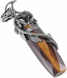 TUMBEELLUWA Copper Leaf Wrapped Crystal Pendant Necklace, Healing Facted Stone Pendant Jewelry with Chain for Women