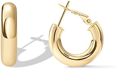 PAVOI 14K Gold Plated Sterling Silver Post Hoops | Lightweight Chunky Hoops Huggies | Thick Gold Hoop Earrings for Women