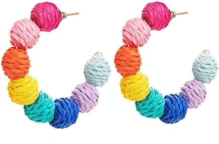 Statement Earrings, Trendy Rattan Hoop Earrings, Raffia Earrings for Women Girls, Summer Earrings Jewelry for Birthday Party Christmas Gift