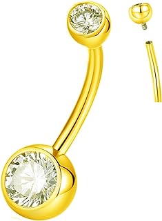 G23 Titanium Cubic Zirconia Internally Threaded Belly Button Ring for Men and Women, Stylish Round Design