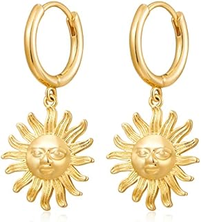 Hinged Hoop Copper Sun Hoop Earrings for Women with Minimalist Sun Charm Design by WOWORAMA