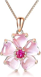 Exquisite Dainty Cherry Blossoms Copper Necklace with Buckle Clasp and Box Chain - No Gemstone Heart Charm, Perfect Graduation Gift for Women