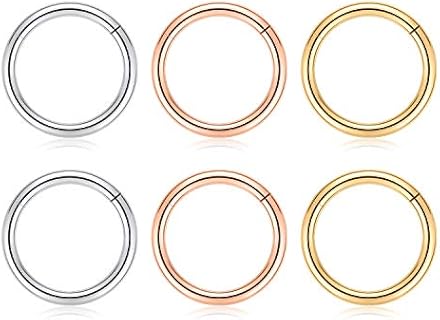 GAGABODY 20G 18G 16G 6 Pcs a Set Septum Jewelry Conch Piercing Jewelry 316L Surgical Steel Nose Hoop Lip Septum Rings Nose Piercing Helix Cartilage Earrings 3 Color Mix