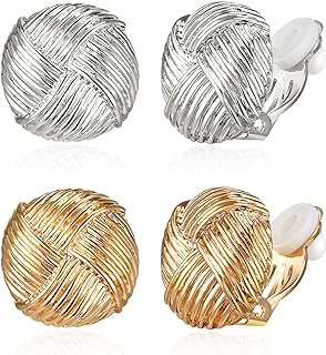 2 Pairs Matte Gold Sliver Clip on Earrings, Gold Clip on Earrings for Women No Piercing Fashion Jewelry Gift