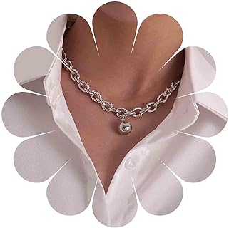 Punk Paperclip Chain Choker Necklace Gold Ball Thick Chain Necklace Chunky Paperclip Link Chain Collar Necklace Huggie Metal Bead Paper Clip Necklace Jewelry for Women and Girls Gifts