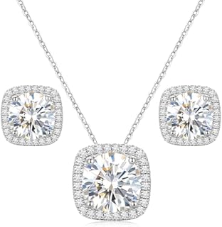 Sterling Silver Square Moissanite Diamond Necklace with Lobster Clasp for Women, Elegant Gold-Plated Accessory for Weddings and Special Occasions