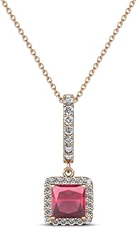 Captivating Princess Cut Rhodolite Garnet & Diamond Pendant Necklace in Elegant 14K Rose Gold with Dazzling Diamond Accents for Women, Featuring Secure Prong Setting & 18" Chain