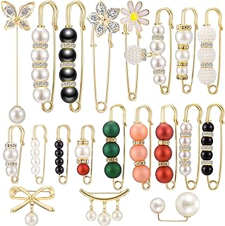 Faux Pearl Brooch Sweater Shawl Clips Set Artificial Pearls Brooch Safety Pins Fashion Elegant Pearl Cardigan Collar Brooch Clips for Women Girls Costume Accessory