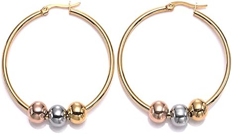 Hoop Earrings with Titanium Steel Ball Trendy Dangle Hoop Earrings for Women Girl
