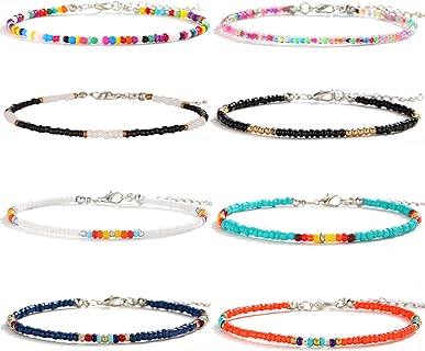 XIJIN Large Beaded Anklets Set Handmade Plus Size Colorful Beads Anklet for Women Foot Ankle Bracelet 9-11 inches