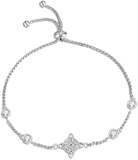 Sterling Silver Celtic Cuff Bracelet with Box and Link Chain, Mounted Cubic Zirconia - Witches Knot Design