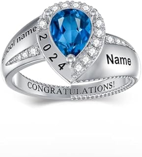 Customized Graduation Rings for Women Sterling Silver/10K Gold/14K Gold/18K Gold Class Ring of 2024 2025 Personalized High School University College Ring Graduation Jewelry Gifts for Her Girls