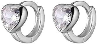 6mm Tiny Heart Cubic Zirconia Hoop Cartilage Earrings for Women Girls 925 Sterling Silver Hypoallergenic Small Huggie Hoops Cute Sleeper Earring Dainty Birthday Wedding Holiday Mother's Day Jewelry Gifts