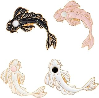 Opexicos 4Pcs Koi Goldfish Carp Fish Brooch Cartoon Pink White Black Enamel Pin pins badges Lucky for Gift Animal