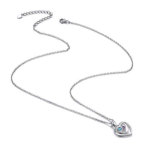 Custom Name Necklace Heart Pendant with 1-5 Names and Birthstone 925 Sterling Silver 18K Gold Plated Personalized Name Plate Birth Stone Necklaces BFF Family Necklace
