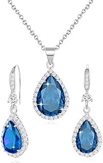 Lobster Clasp Crystal Drop Necklace & Dangle Earrings Set in White Gold, Perfect Anniversary or Mother's Day Gift for Women, Elegant Teardrop Design