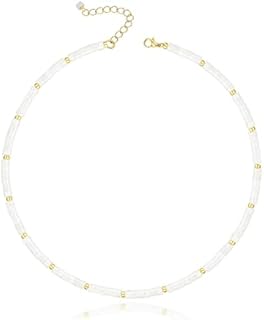 Summer Essential Heishi Style Crystal Beaded Choker Necklace with Stainless Steel Cable Chain and Lobster Claw Clasp for Women and Girls