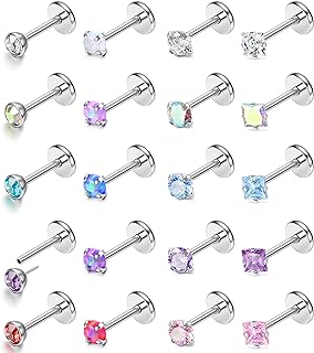 MILACOLATO 20G 18G Threadless Push In Nose Rings Studs 316L Surgical Steel Pushin Nose Stud 3mm Rainbow Crystal Opal Nose Rings Hypoallergenic Nostril Piercing Jewelry for Women Men 20Pcs