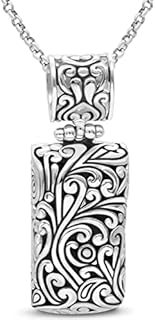 Gold Plated Rectangle Pendant Necklace with Rolo Chain and Lobster Claw Clasp in Sterling Silver 925 for Women - Bali Filigree Dragon Bone Design