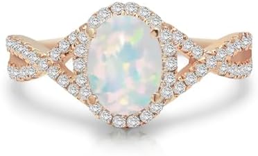 14K Gold, Dazzling White Opal Infinity Engagement Ring for Women, 1 Carat Oval-Cut Design as Perfect Anniversary or Wedding Gift