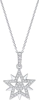 Elmas 1/7ct Round White Diamond 925 Sterling Silver North Star Burst Pendant Necklace for Women