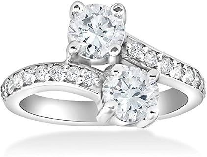 14K White Gold Clasp 2-Carat P3 POMPEII3 Forever Us Princess Cut Diamond Engagement Ring, Adorned with White Diamond Gems, Perfect for Your Significant Other, Classic Two-Stone Design