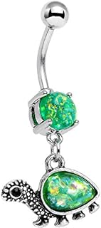 Dazzling Stainless Steel Belly Ring with Green Iridescent Turtle Charm – Secure Fit for Piercings – Unique Design for Turtle Lovers – Easy Insertion & Comfort