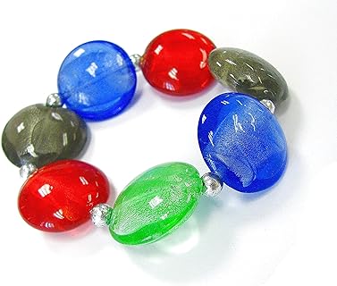 Stylish Linpeng Lampwork Bead Bracelet with Multi-Color Glass Beads on Stretch Cord in Round Design