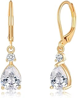 CiNily Teardrop Leverback Dangle Earrings for Women Hypoallergenic 14K Gold Plated Cubic Zircon Drop Earrings Fashion Crystal Earrings for Girls Jewelry Christmas Gifts