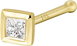 Jewelry Avalanche Solid 14Kt Gold Bezel Set princess Cut Moissanite Nose Stud - 22G Nose Bone Stud - Ball End Nose Ring - April Birthstone Nose Ring Stud