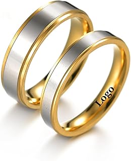Ihanskio Anillos de Boda Originales de Acero y Titanio con Diseño de Rayas Doble Color, Tamaño Personalizable y Opción de Grabado, para Parejas