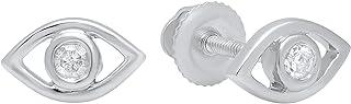 Women's Evil Eye Stud Earrings with Natural White Diamond, 925 Sterling Silver, Screw Back by Dazzlingrock Collection 0.08 Carat