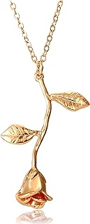 Rose Flower Pendant Necklace 18K Gold Plated Silver Rose Jewelry Gift for Women Girl