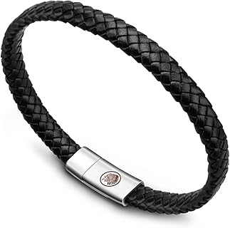 Casisto.J Bracelet Homme - Bracelet en Cuir et Acier Inoxydable Tressé à la Main, 21 cm, avec Fermoir Magnétique Gravé et Coffret Cadeau. Idéal pour Hommes et Occasions Spéciales
