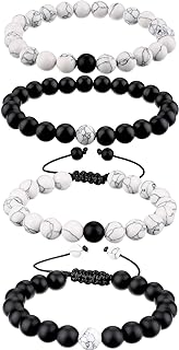 BBTO Howlite Bracelet for Couples Black Matte Agate Bracelet Distance Bracelet Energy Beads Bracelet