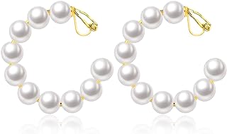 Ritach 14K Gold-Plated Clip-on Pearl Earrings for Women with Push Back, Non-Pierced Minimalist Drop Design