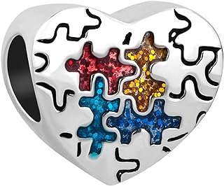 Copper Clasp Autism Awareness Charm Bracelet - Silver Heart Love Shape for Women, Girls, Sisters, Friends, Family, Students, Brothers - Puzzle Design