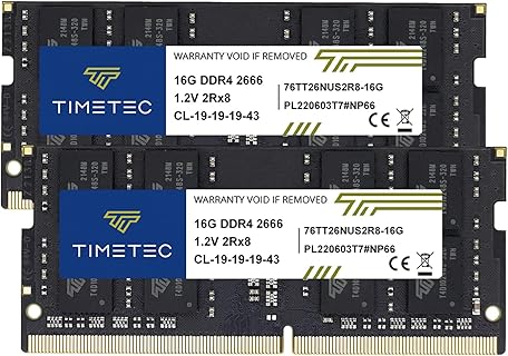 Módulo de Memoria RAM Timetec 32GB DDR4 2666MHz, Sin ECC y Latencia CL19, Ideal para Portátiles y Mini PC Todo-en-uno, Paquete de 2x16GB