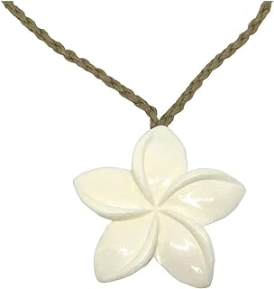 Hawaiian Jewelry Hand Carved Bone Plumeria Flower Pendant Necklace