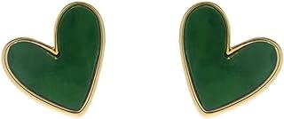 Zinc Green Heart Stud Earrings with Push Back Design for Women and Girls