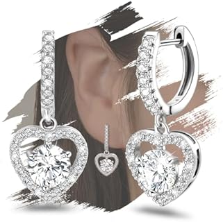 Sterling Silver Heart-Shaped Hoop Earrings with Hinged Hoop Back Findings and Cubic Zirconia for Women - Lightweight and Hypoallergenic Love Earrings