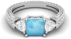 MOONEYE Sterling Silver Larimar Gemstone Promise Ring with a Three Stone Design - US Size 5