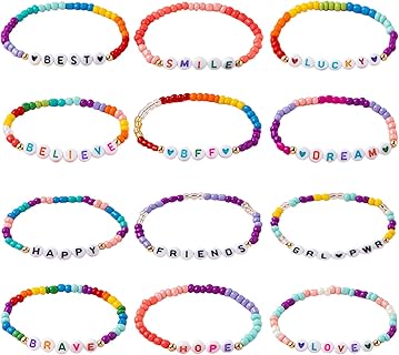 Steemjoey 12 PCS Bracelets de l'Amitié pour Enfants, Perles de Princesse en Verre Acrylique, Réglables et Confortables, Cadeaux Idéals pour Anniversaires ou Fêtes