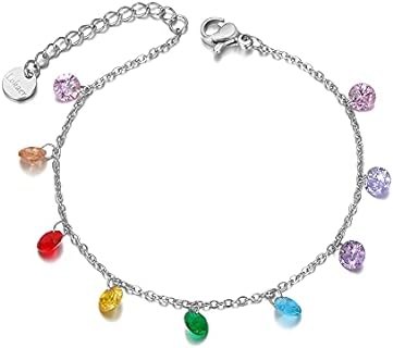 Trendy Boho Stainless Steel Colorful CZ Crystal Rainbow Choker Necklaces for Women, Dainty Rhinestone Beaded 14k Gold Chain Layering Necklace for Teen Girls