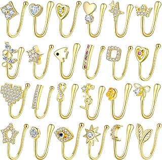 NASAMA 24Pcs Fake Nose Ring Fake Septum Hoop for Women CZ Nose Ring Nose Cuffs for Non Pierced Nose