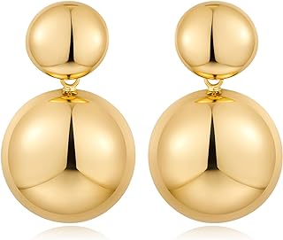 CUFELMU Gold Ball Earrings for Women Polished Double Half Ball Stud Earrings Fashion Jewelry Gifts