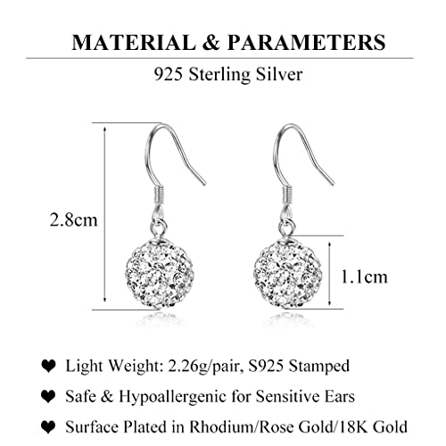 SLUYNZ 925 Sterling Silver Rhinestone Drop Earrings for Women Teen Girls Shiny CZ Ball Earrings Dangle