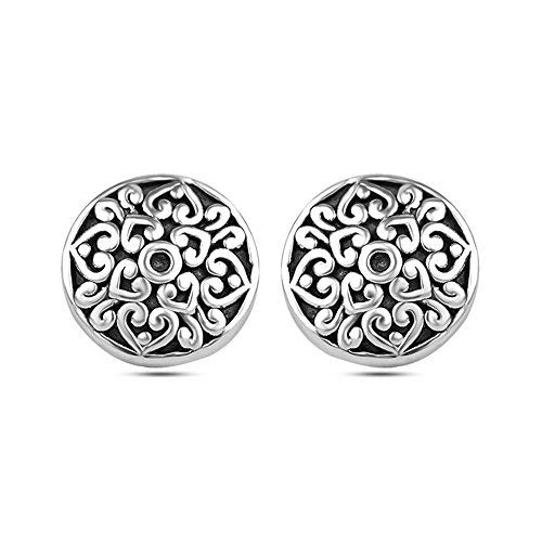 Sterling Silver Jewelry Light-Weight Two-Tone Antique Stud Earrings for Women