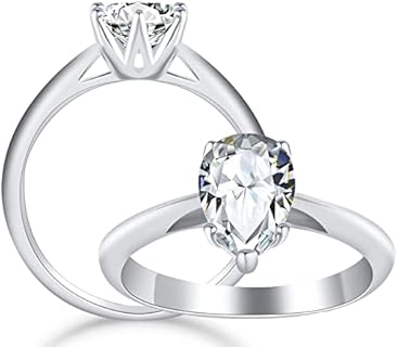 Wedding & Engagement Rings for Women, Sterling Silver 2ctw Pear Shape D Color Cushion Cut Moissanite Engagement Rings for Women Wedding Anniversary
