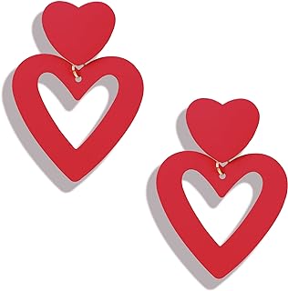 Cubic Zirconia Studded Double Heart Clip-On Earrings in Stainless Steel with Drop Design